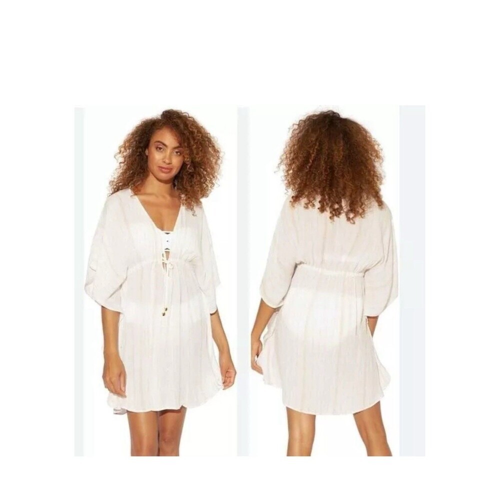 Bleu By Rod Beattie Womens Swim Cover-Up Large Metallic Gold White L Boho Summer